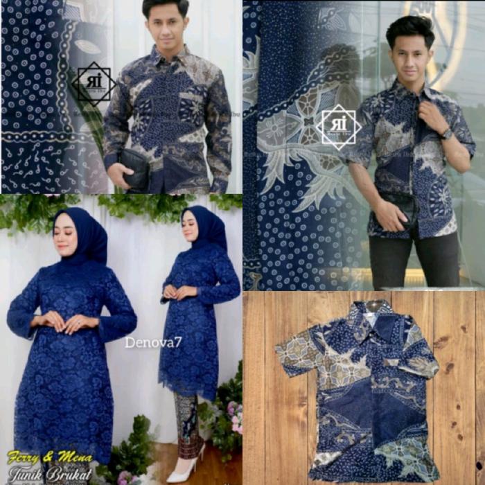 couple kebaya tunik brukat/kebaya tunik/kebaya modern/kebaya warna navy/couple kebaya Batik Katun