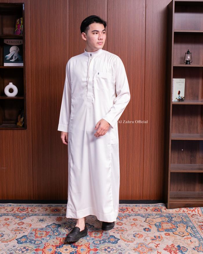 AL ZAHRA Gamis Pria Lengan Panjang Bahan Saudi (Broken White) AZ-2414