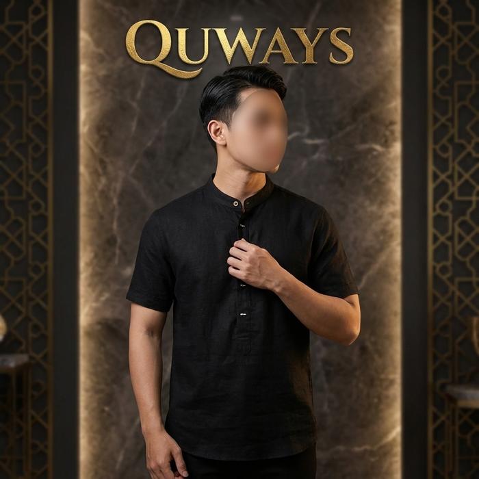 QuWays BAJU Arano™ - Kemeja Casual Modern Pria Hitam Minimalis dengan Kerah Mandarin