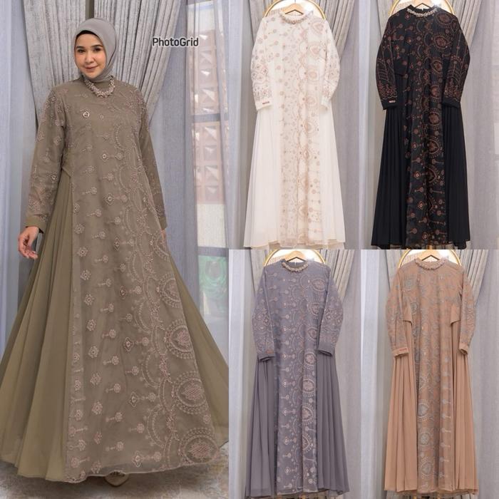 QUEENA DRESS BY MAREVI/size STANDAR JUMBO/gamis pesta premium/gamis brukat tille/bisa cod