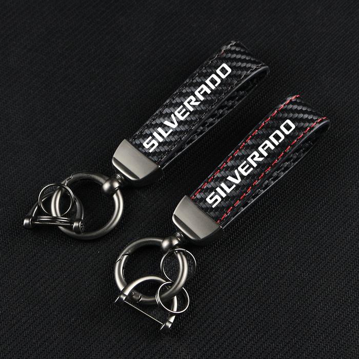 Carbon Fiber Leather Car Keychain Key Chain Pendant Keyring Horseshoe Buckle for SILVERADO SONIC SPA