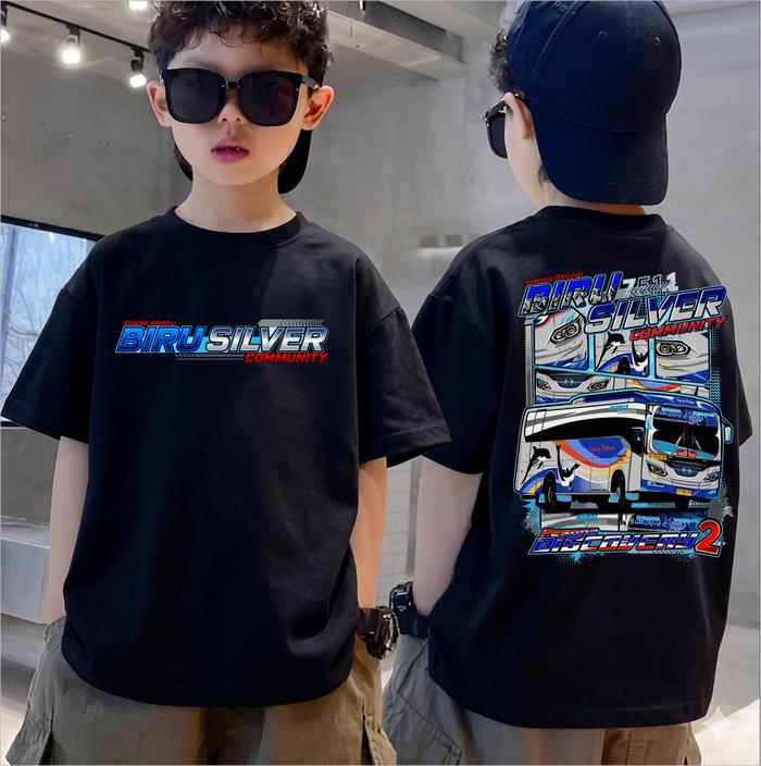 Kaos Distro Anak BUS SUGENG RAHAYU SR 7511 BIRU SILVER PESONA DISCOVERY 2T-Shirt Anak Laki-Laki & Pe