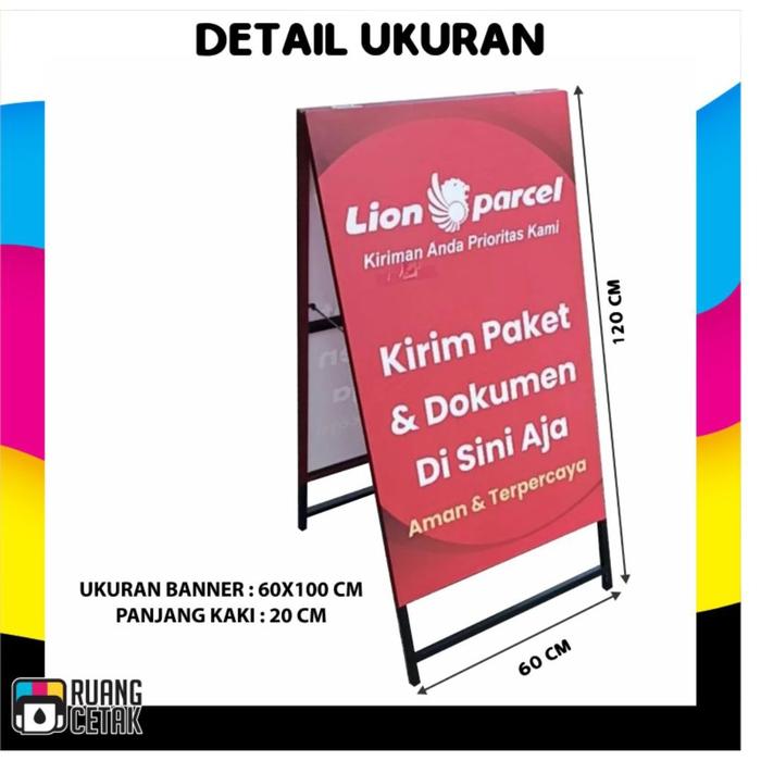 Safitiri (Bisa Custom Ukuran Dan Desain)Standing Besi Lipat 2 Sisi Banner Tebal  Banner Brilink Peng