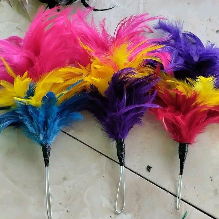 Mahkota Bulu Drumband Kecil Gagang Kawat Panjang 15cm untuk Dekorasi Karnaval dan Gantungan Kunci Wa