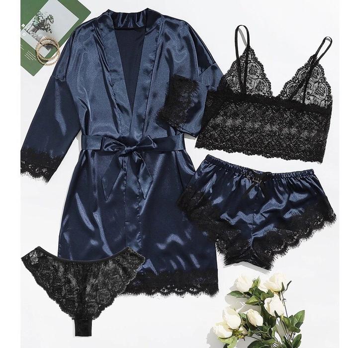 { myreseller } lingerie edition full set kimono include bra cd corak lace transparan seksi hot addic
