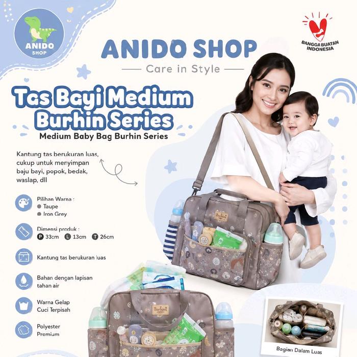 Anido Shop Tas Bayi Medium Burhin Series - Tas Berukuran Luas untuk Bayi, Popok, Bedak, dan Lainnya 