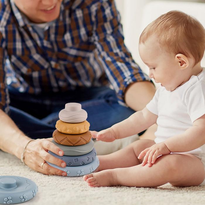 Montessori Building Block Tower Early Educational Rubber Aby Stacking