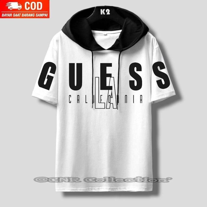 COD/Bayar Di Tempat/Baju Hoodie Kupluk Kombinasi GUESS Distro Wanita Dan Pria Catton Combed 24s Teba