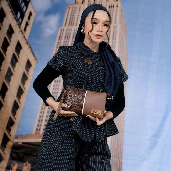 Fee Fashion - Sonya Pouch Dompet Kosmetik HP Bahan Taiga Miniso Tebal Lembut Tali Adjustable Bisa Di