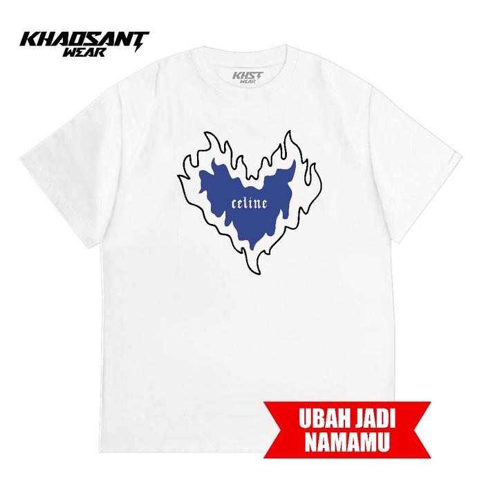 [HOT] KHAOSANT Tshirt Love Abstract Aesthetic Biru Custom Nama | Kaos Couple Bucin Gambar Hati Estet