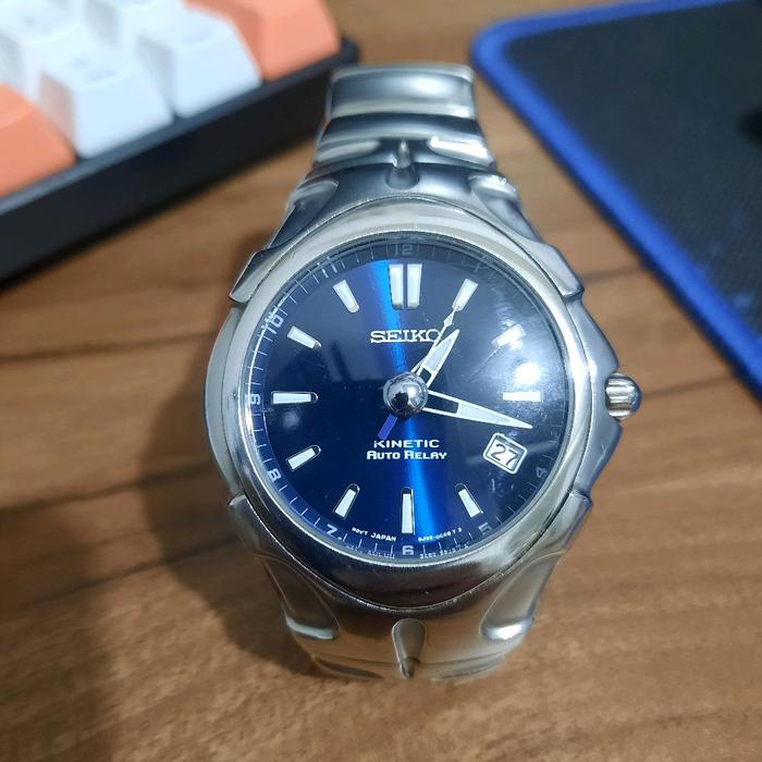 Jam Tangan Original Seiko Kinetic Auto Relay 5J22-OC80 Blue Dial