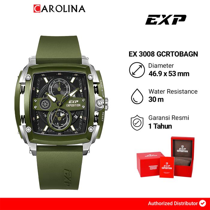 Jam Tangan Pria Expedition Chronograph EX 3008 GCRTOBAGN Black Dial Green Rubber Strap  Watches