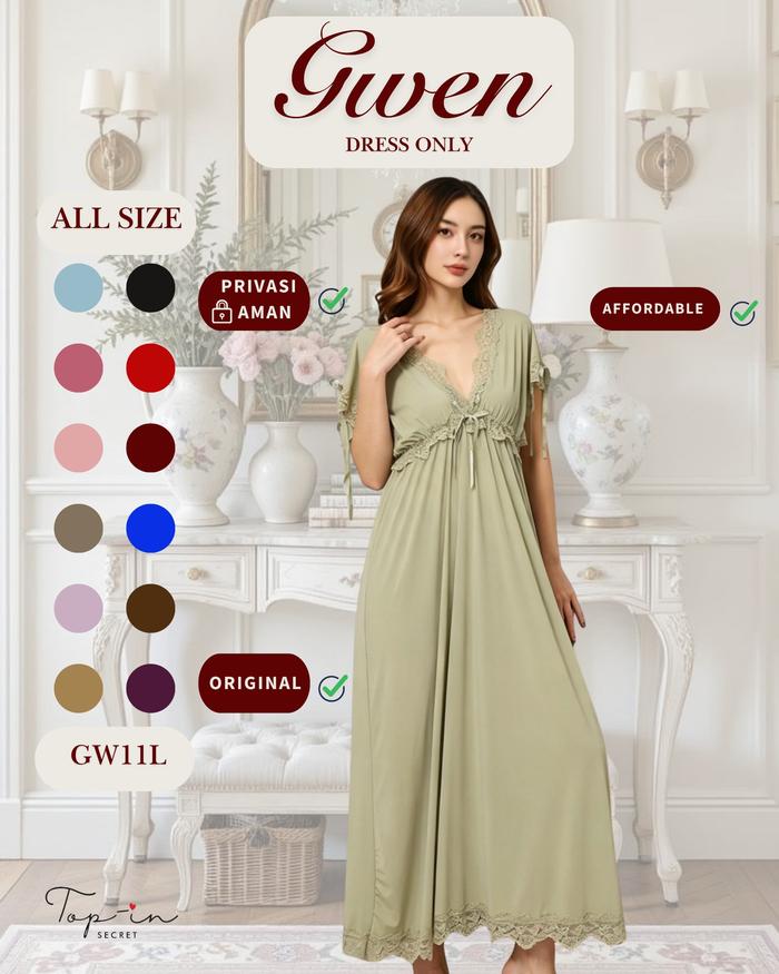 GWEN Big Size Ice Silk Lingerie Dress Daster Wanita Baju Tidur Sexy Top-in Secret [ Lingerie Dress +