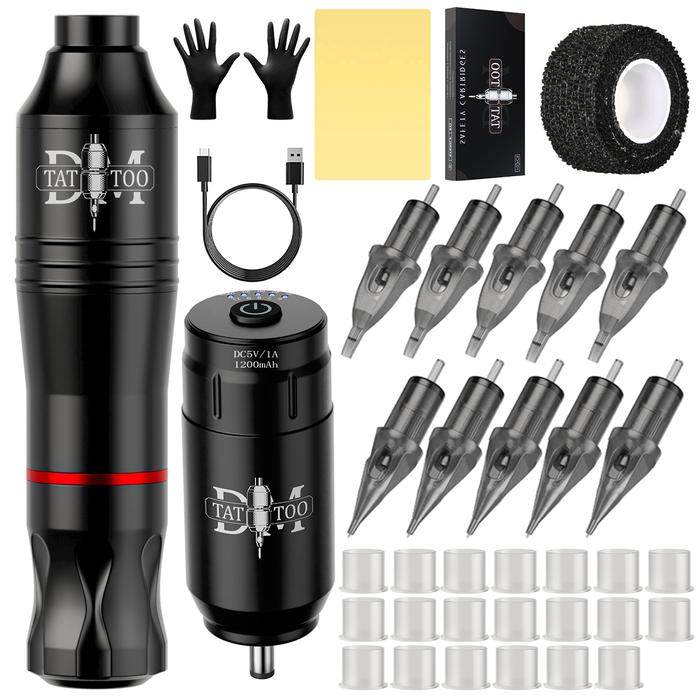 DM Professional Tattoo Machine Set Rotary Tattoo Pen Kit Wireless