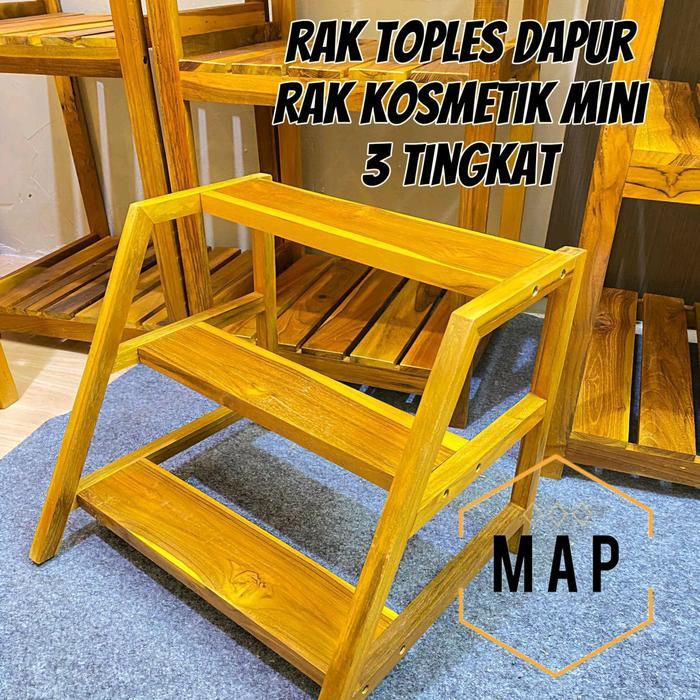 Rak Serbaguna Rak Dapur Rak Kosmetik Kayu Jati | RAK TOPLES "TANGGA" KAYU JATI FINISHING FLITUR