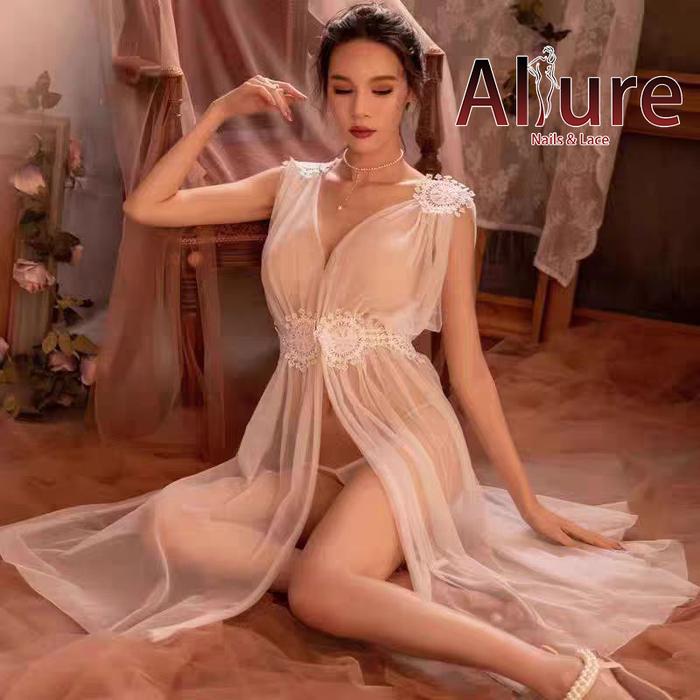 ALLURE [Pengiriman Rahasia] Setelan Piyama Seksi dengan Renda, Dua Potong Tanktop Katun lingering ho