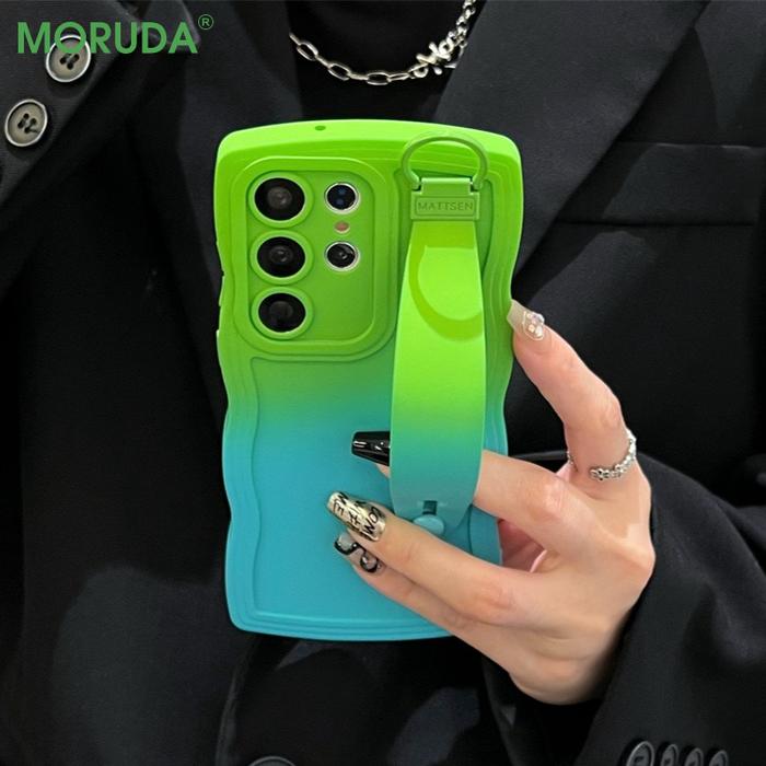 Gradient Color Wave Wristband Case For Samsung Galaxy S25 S24 Ultra S23 FE S22 Plus S21 A36 A26 A55