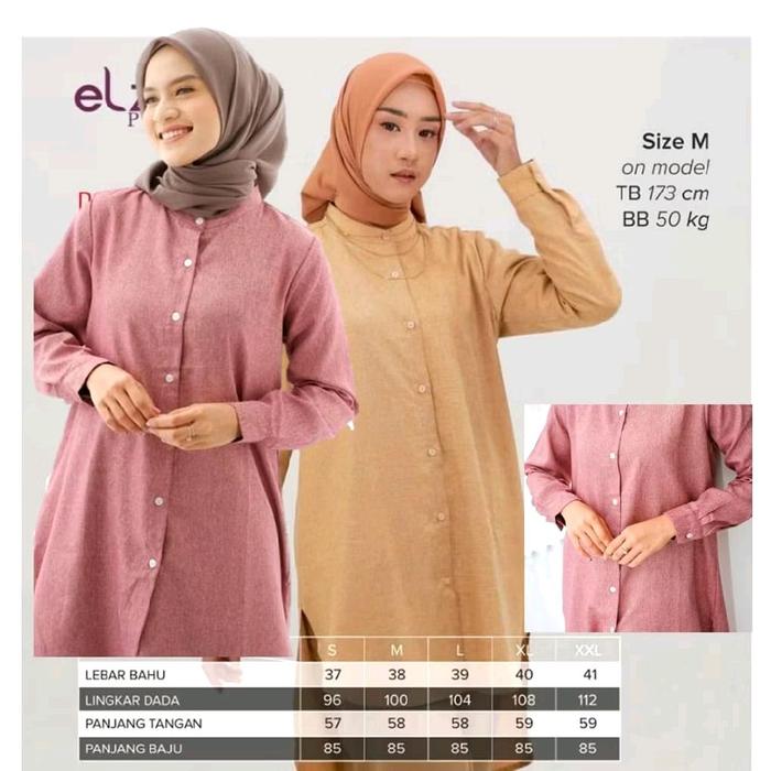 Dauky M Tunic Katun Madina - Fashion Muslim Wanita Dewasa Atasan Kemeja Kancing Tunik Panjang Polos