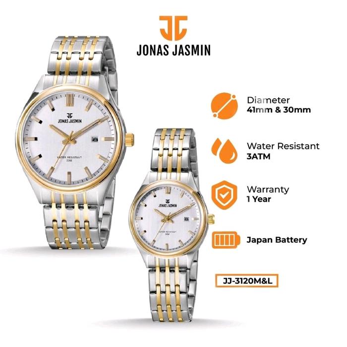Jam Tangan Couple JONAS JASMIN JJ-3120M/JJ-3120L Original Stainless Watches Garansi 1 Tahun