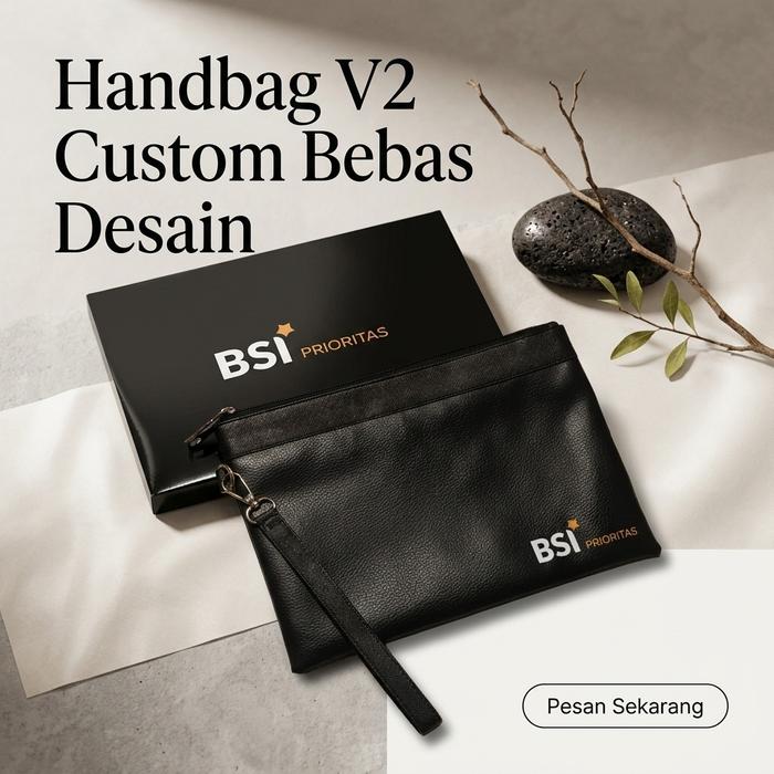 Handbag V2 BSI Prioritas Custom Logo Bebas Desain - Clutch Premium Souvenir Kantor & Eksklusif Gift 