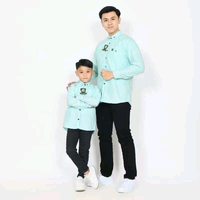 Riza 15 - Baju koko kemeja couple ayah anak hijau toska tosca muda series katun jumbo ukuran S M L X