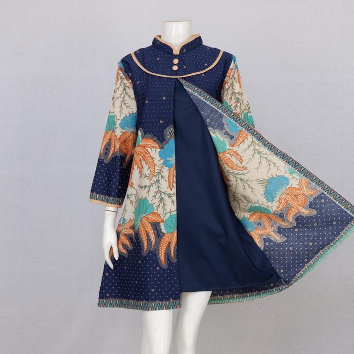 Baju Batik Solo Tunik Batik Wanita Lengan Panjang Dress Tunik Glenkabunga Kombinasi Polosan Batik Ke