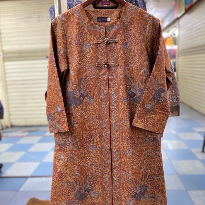 Tunik batik model koin 2 maduraan coklat - Tunik batik lawasan premium