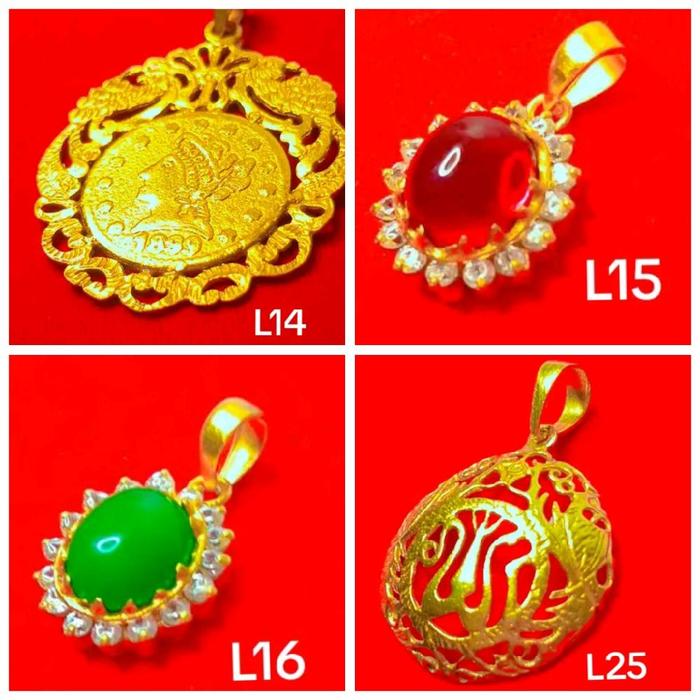 Liontin ringgit / permata merah hijau / lafaz sepuh emas 24 karat lapis kristal premium L14 L15 L16 