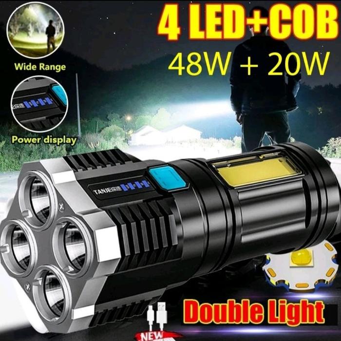 [HWARTZ] Senter LED 4 Mata 48 W 20 W / Senter LED Chargeable / Senter Cas LED