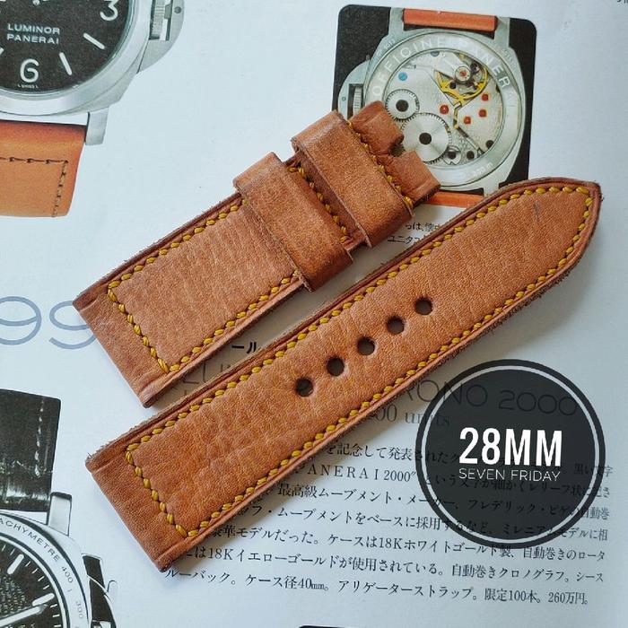 28mm / For Seven Friday or Panerai Radiomir • Vintage Tan Brown Leather Straps Handmade Tali Jam Tan