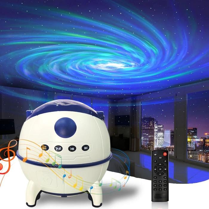 Ready Lampu Speaker Proyektor Galaxy Bulat Aurora Astronot Laser / Lampu Tidur Galaxy Aurora Bluetoo
