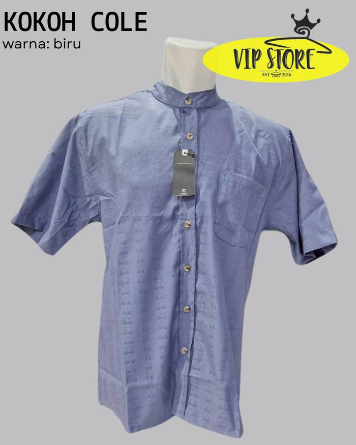Koko Cole Dewasa Lengan Pendek Warna Biru Ukuran M-XXL