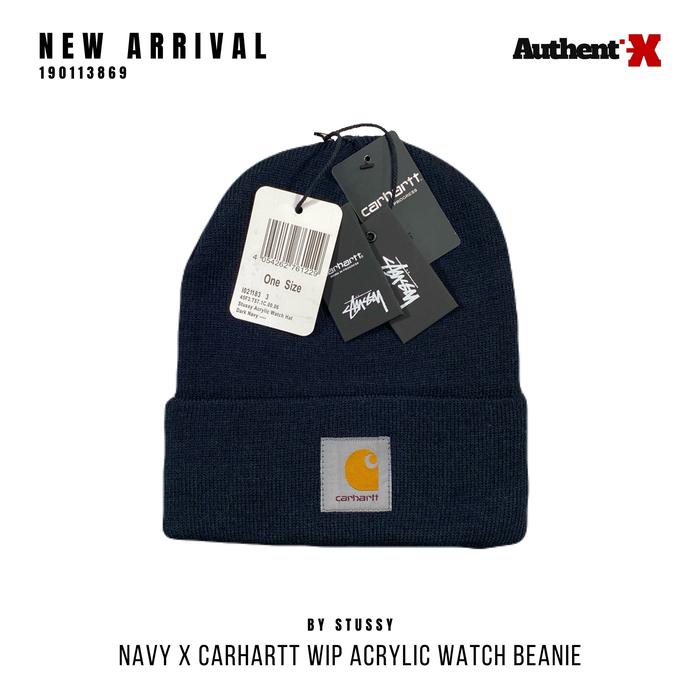 STUSSY X CARHARTT WIP ACRYLIC WATCH HAT BEANIE | NAVY ORIGINAL