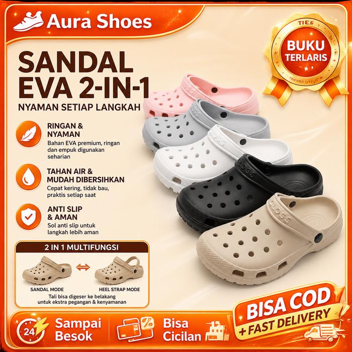 [COD]  Sandal Viral  Pria Wanita Dewasa Sandal Kodok Selop Karet EVA Tebal Empuk Anti Slip Anti Air 