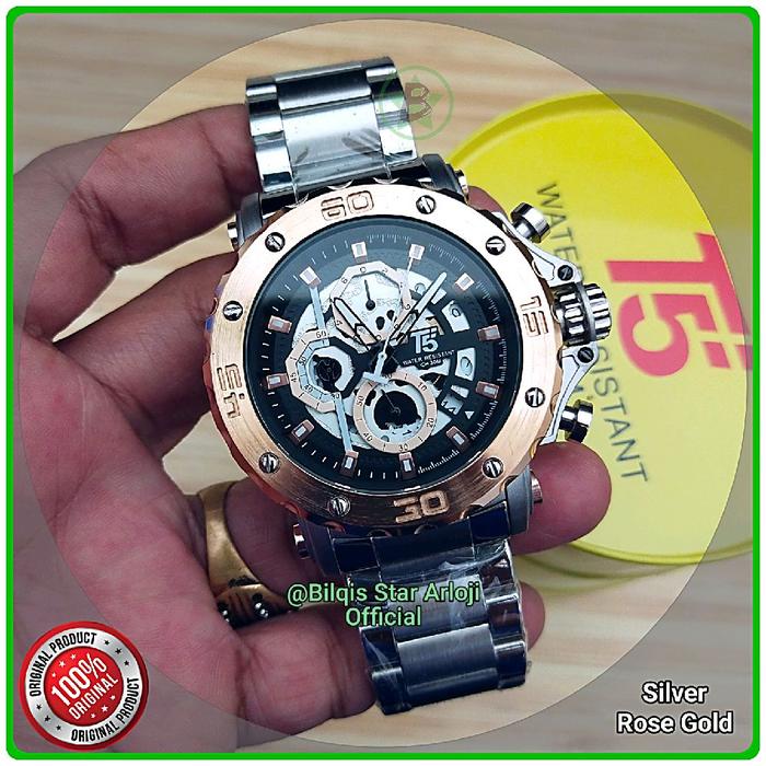 Jam Tangan Besar T5 Model Ac 9205 Tali Rantai Silver Original