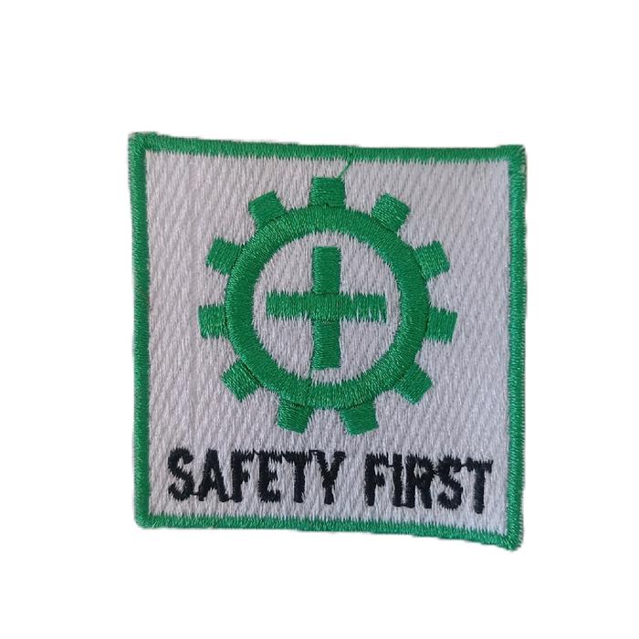 bordir logo safety first, patch logo safety first Perlengkapan