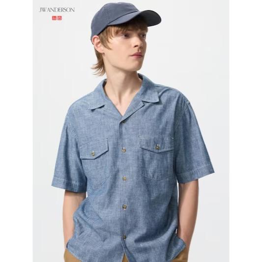 SALE!! Men Women JWA x UNIQLO Kemeja Chambray Oversize Lengan Pendek Pria Wanita Unisex UNIQLO JASTI