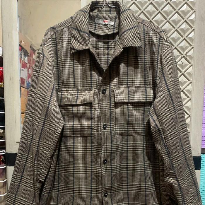 ORIGINAL OVERSHIRT COTTON SPAO TARTAN TANGAN PANJANG HOUNDSTOOTH BROWN
