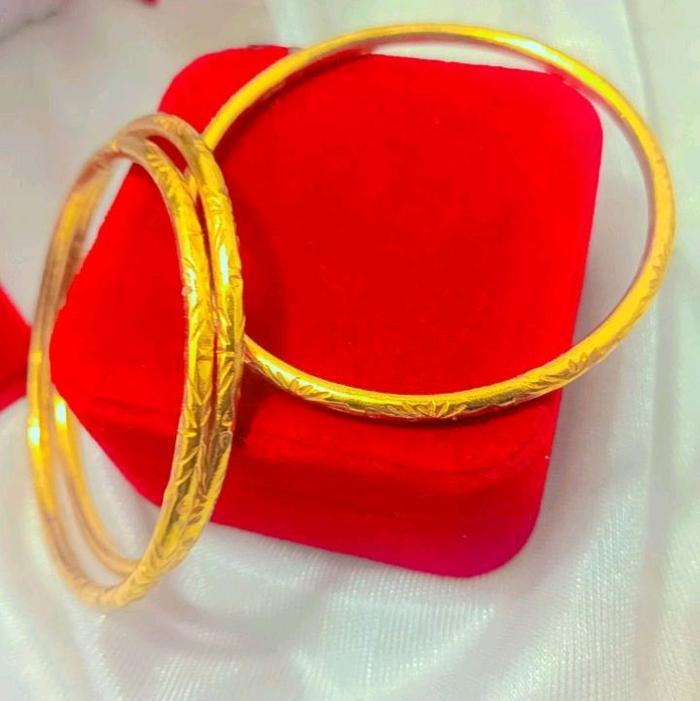 lapis kristal asli tembilahan gelang keroncong ukir 3set  warna mas 24k premium