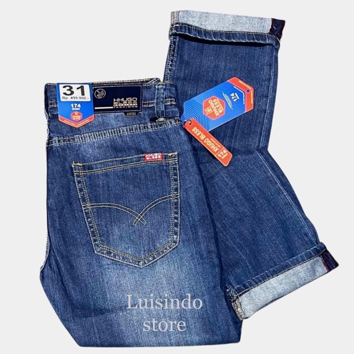 XHUGO BLESS Jeans Standar Fit Pria Celana Jeans Panjang Original Bahan Melar Nyaman Model Standar Fi