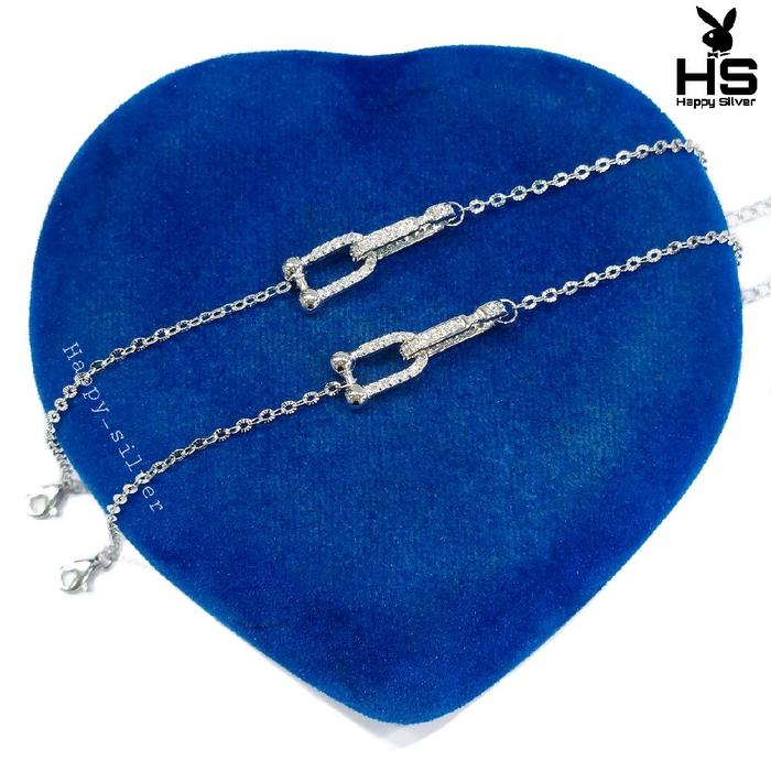 Gelang Tangan Perak Asli Silver 925 Lapis Emas Putih Model Emas Rantai Permata - Perhiasan Perak Wa