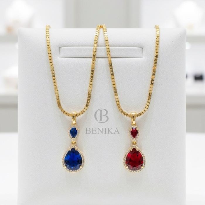 Benika Accesories - Kalung Xuping Jewelry Milano  Kaca 45cm set Liontin Tetes Air Mata Merah Biru Pe