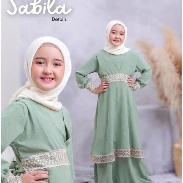 𝔃𝓪𝓯𝓮𝓮𝓻𝓪 Baju Gamis Anak Remaja Perempuan Setelan Tunik+Rok (Menyatu Dengan Tunik) Sabila Kids Untuk 