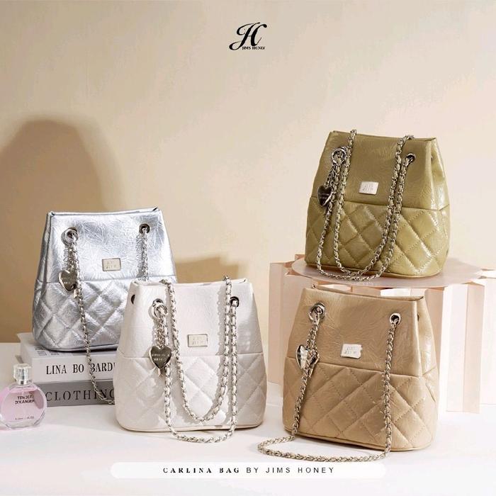 Jims Honey CARLINA BAG BY JIM'S HONEY Tas dengan Pilihan Warna Silver Putih dan Krem Dilengkapi Rant