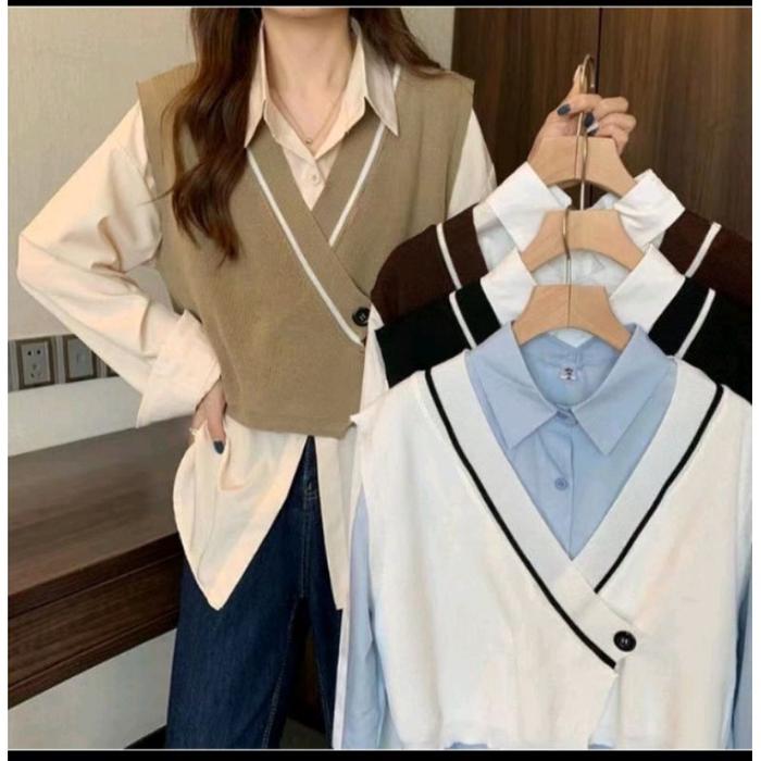 VEST CROP ROMPI RAJUT SHILA KANCING SAMPING