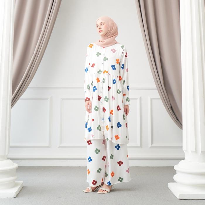 NUMAA.ID Signature Azalea Mika Set White / Setelan tunik dan celana kulot Mika