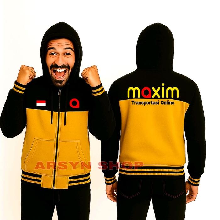 jaket Hoodie zipper jumper logo driver maxim |jaket hoodie Maxim pria wanita Sweater Hitam Tebal Kun