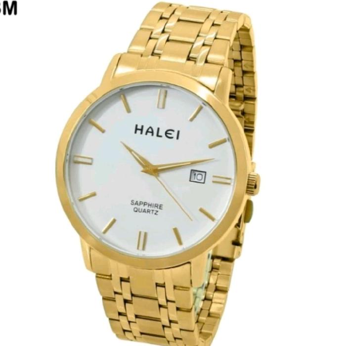 Halei 593 gold dial putih jam tangan pria original