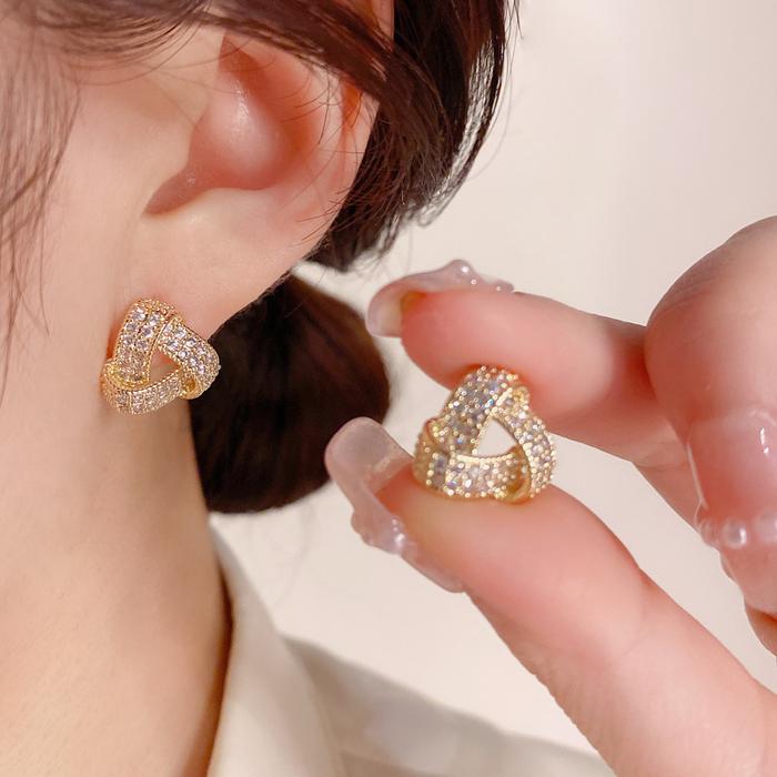 A3359 Beli 68K dapat gratis bonus (COD)Anting kancing model korea segitiga full berlian emas