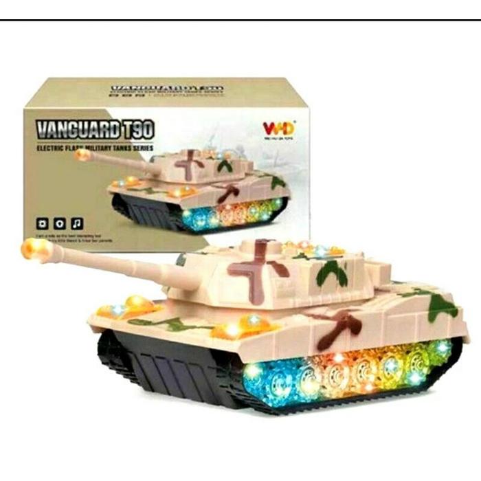 Mainan mobil tank baja vanguard T90 electric flash mobil militer led